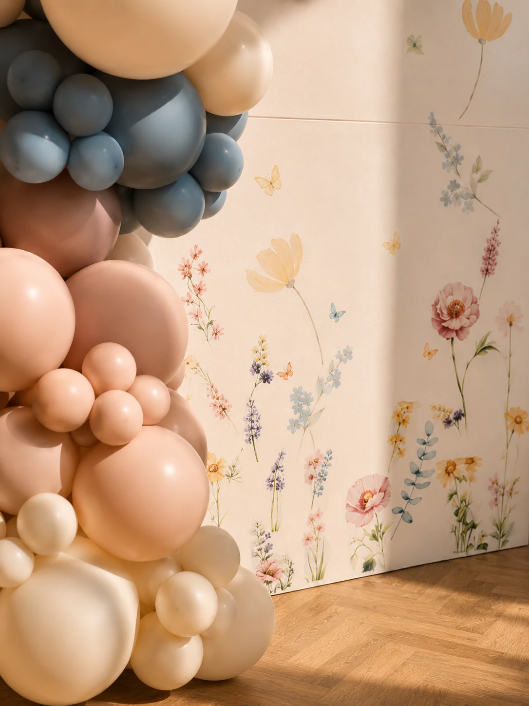 Wildflower and dried-grass detail on the Stubbs gender reveal styling - close-up of soft pinks, blues and pampas by River Fox Events